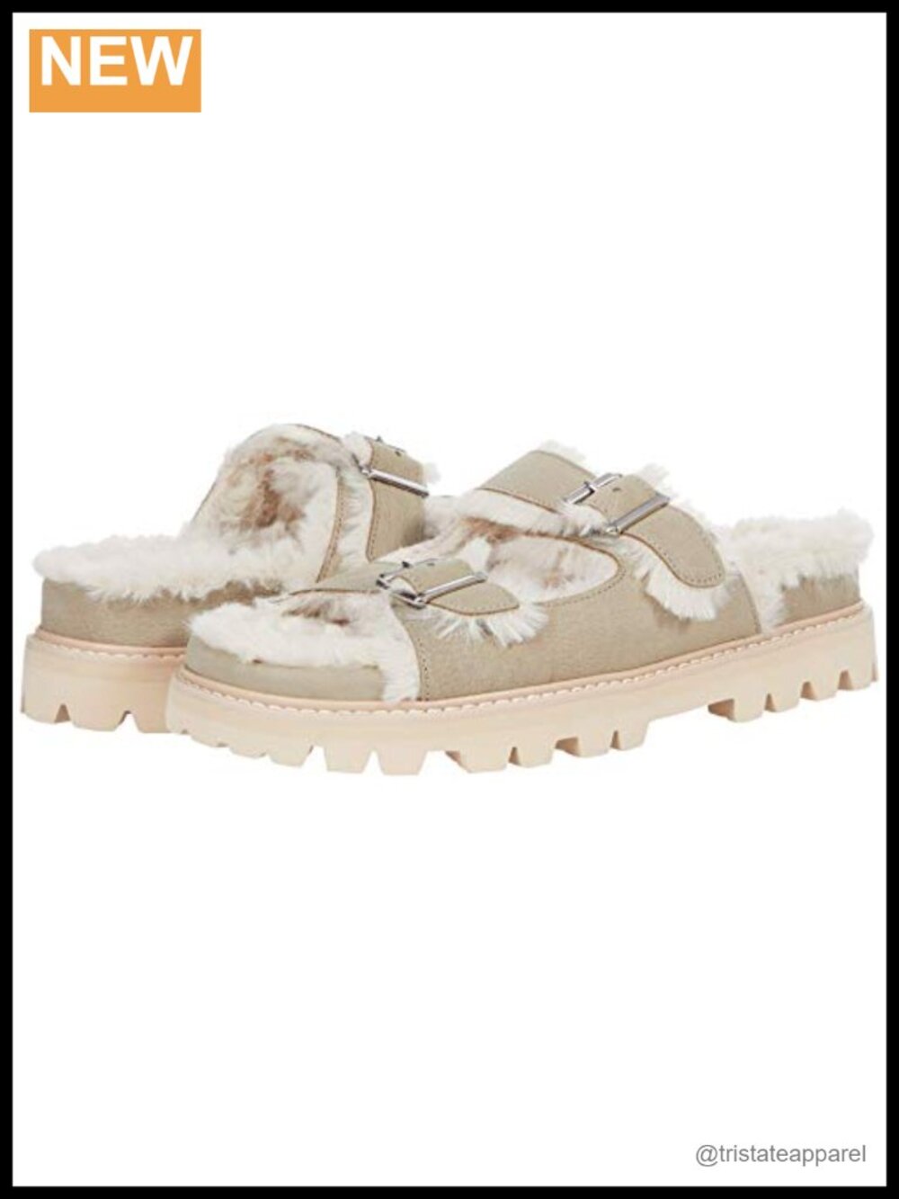 Wedge Slide Sandals Fuzzy Leather Slingback Lug Sole Casual Walking